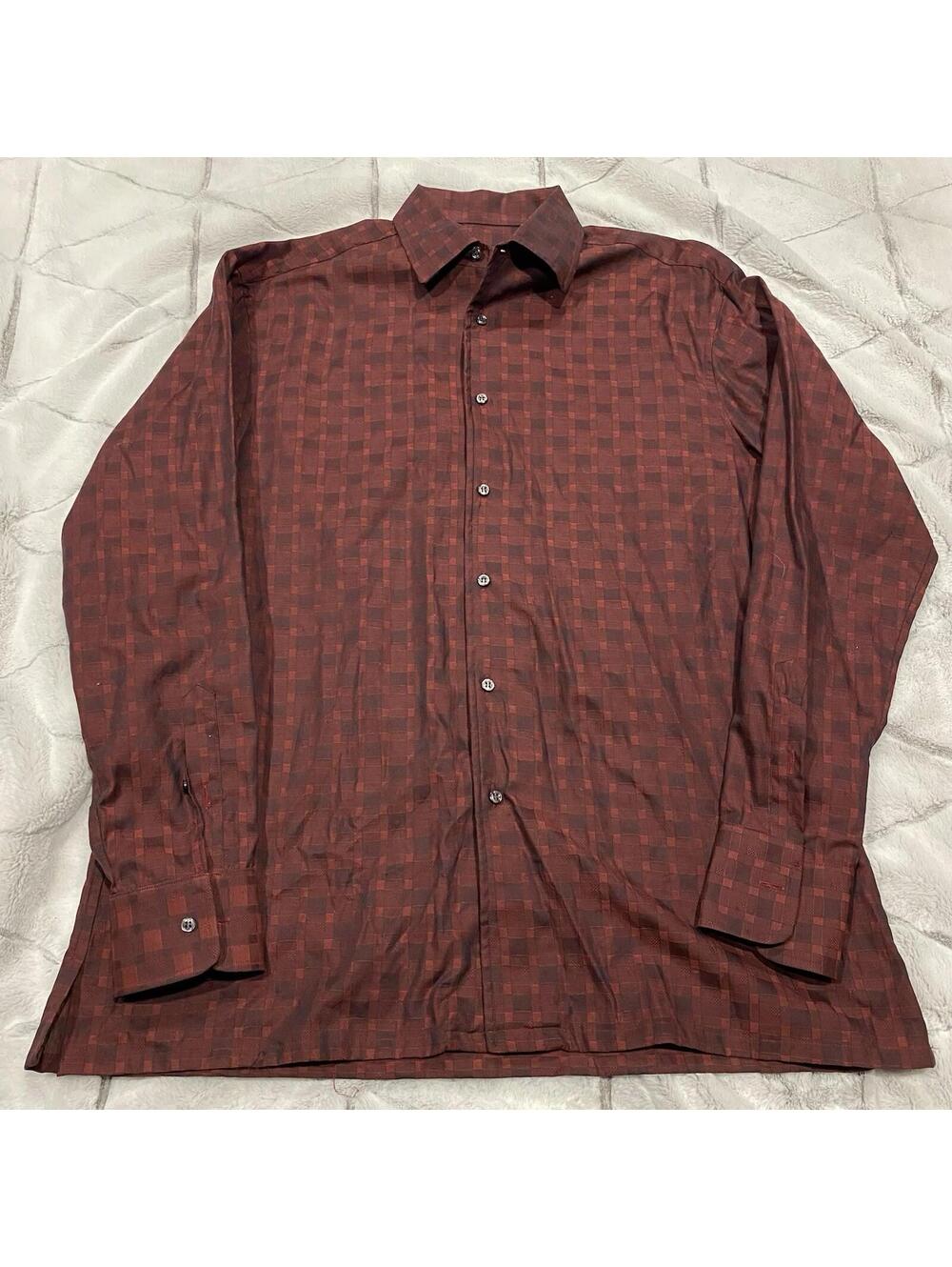 Zanetti Shirt Men Red Maroon Super Fine Cotton Button Up Italy Classic